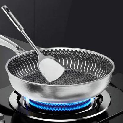 Tri-Ply Stainless Steel Wok Pan - Double-Sided Honeycomb Skillet for All Stoves - ZOOMNSTORE