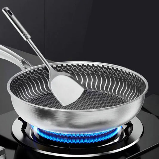 Tri-Ply Stainless Steel Wok Pan - Double-Sided Honeycomb Skillet for All Stoves - ZOOMNSTORE