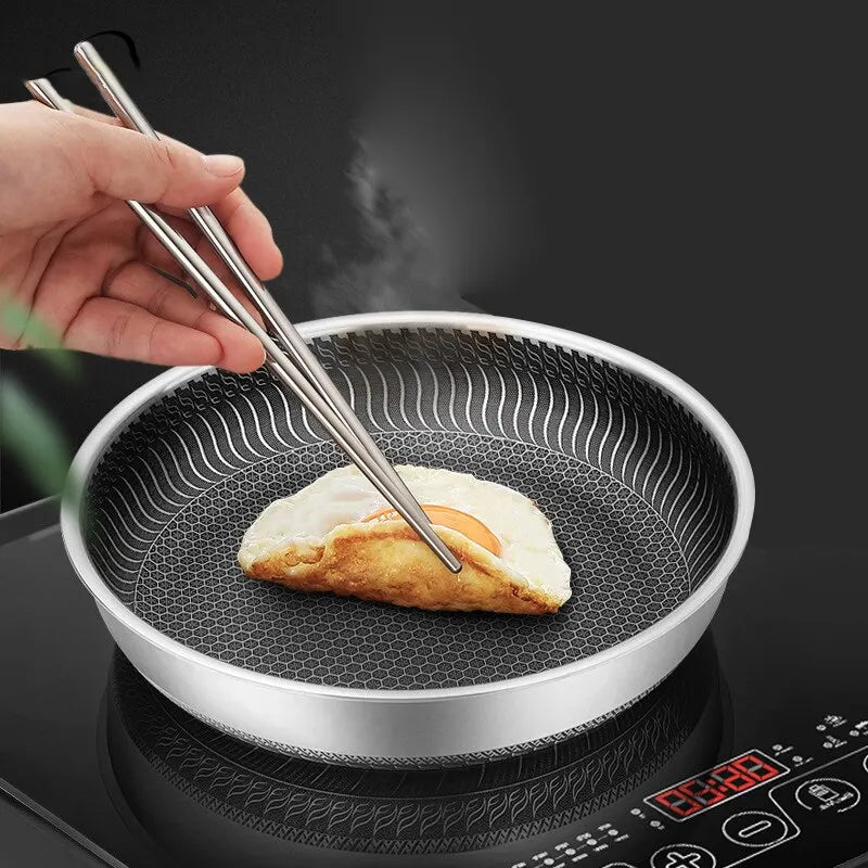Tri-Ply Stainless Steel Wok Pan - Double-Sided Honeycomb Skillet for All Stoves - ZOOMNSTORE