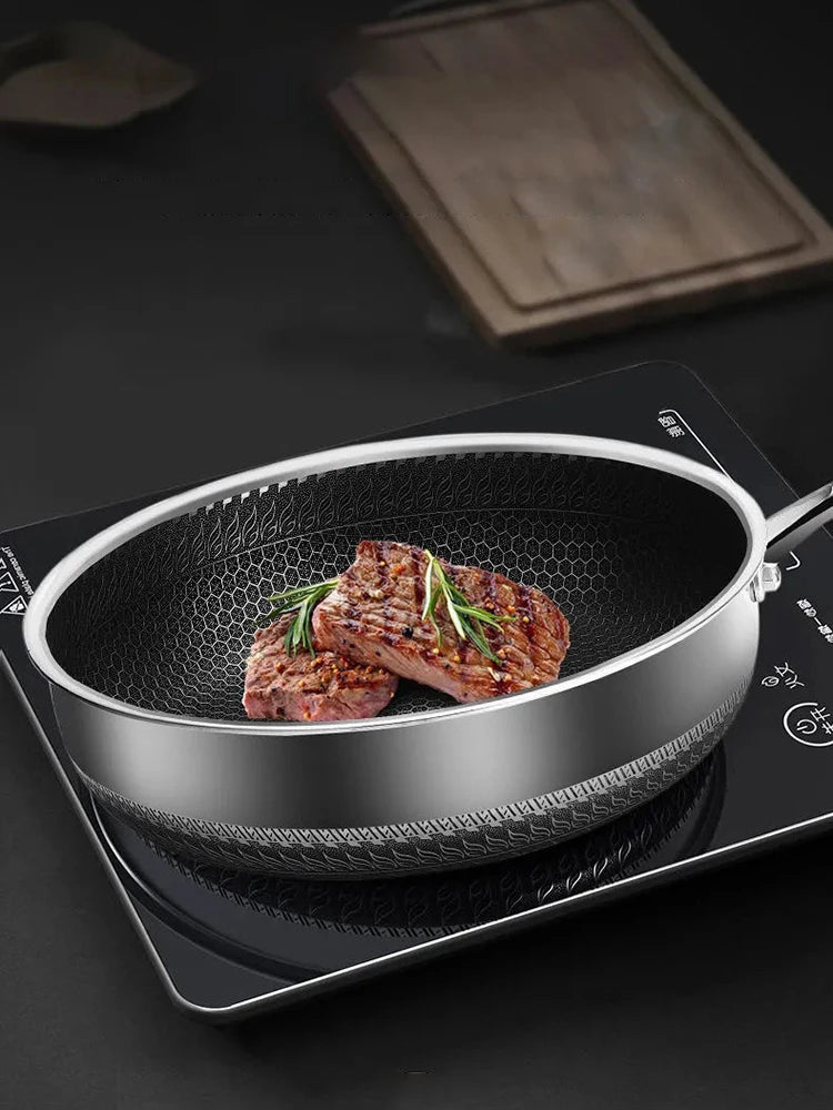 Tri-Ply Stainless Steel Wok Pan - Double-Sided Honeycomb Skillet for All Stoves - ZOOMNSTORE