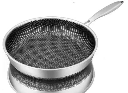 Tri-Ply Stainless Steel Wok Pan - Double-Sided Honeycomb Skillet for All Stoves - ZOOMNSTORE