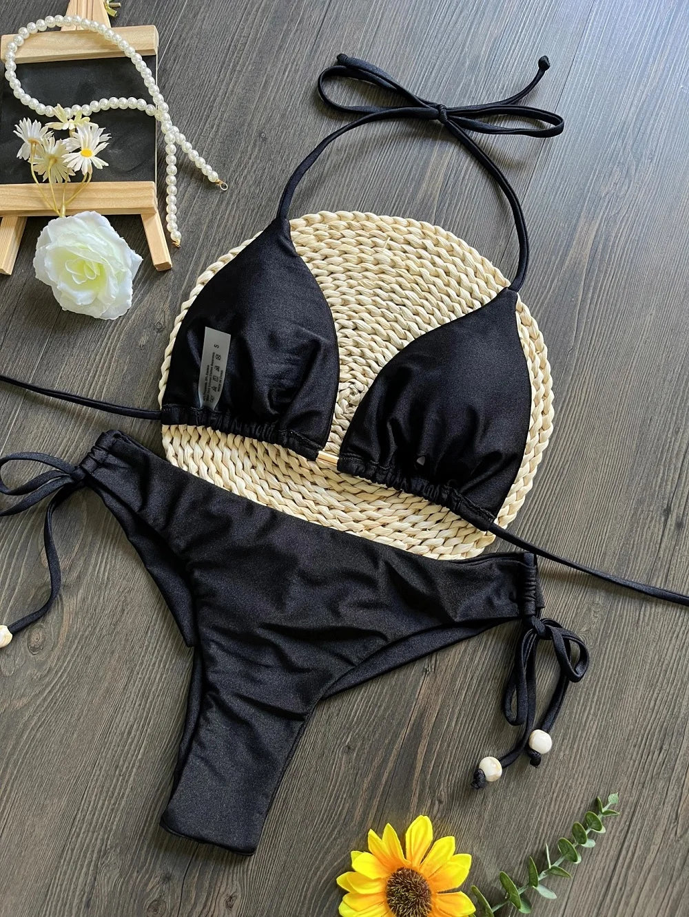 Triangle Bathing Suit - Brazilian Bikinis Halter Swimwear With Metal Chain Beach Bikini Set - ZOOMNSTORE