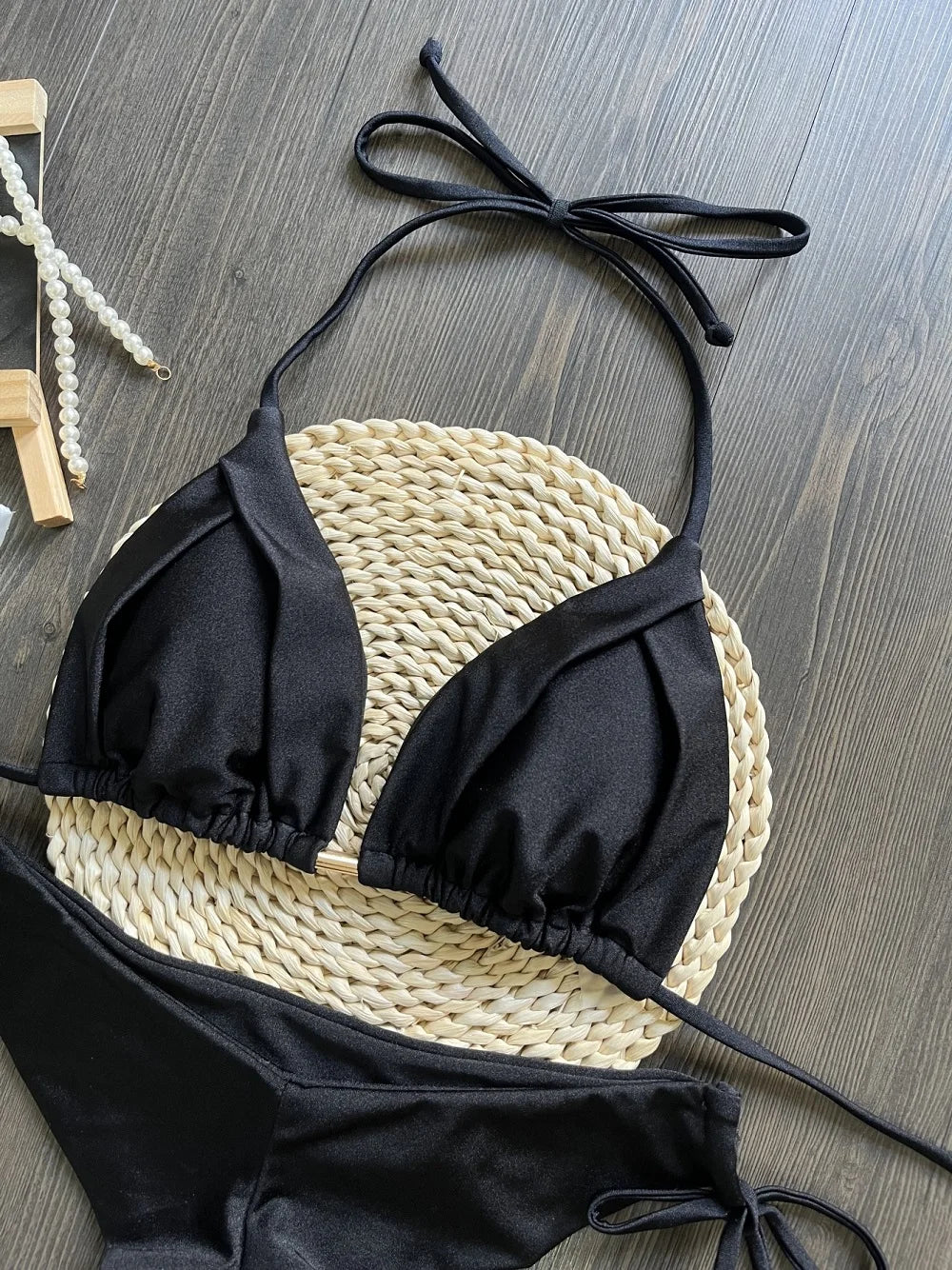 Triangle Bathing Suit - Brazilian Bikinis Halter Swimwear With Metal Chain Beach Bikini Set - ZOOMNSTORE