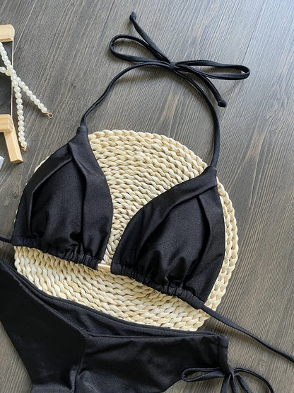 Triangle Bathing Suit - Brazilian Bikinis Halter Swimwear With Metal Chain Beach Bikini Set - ZOOMNSTORE