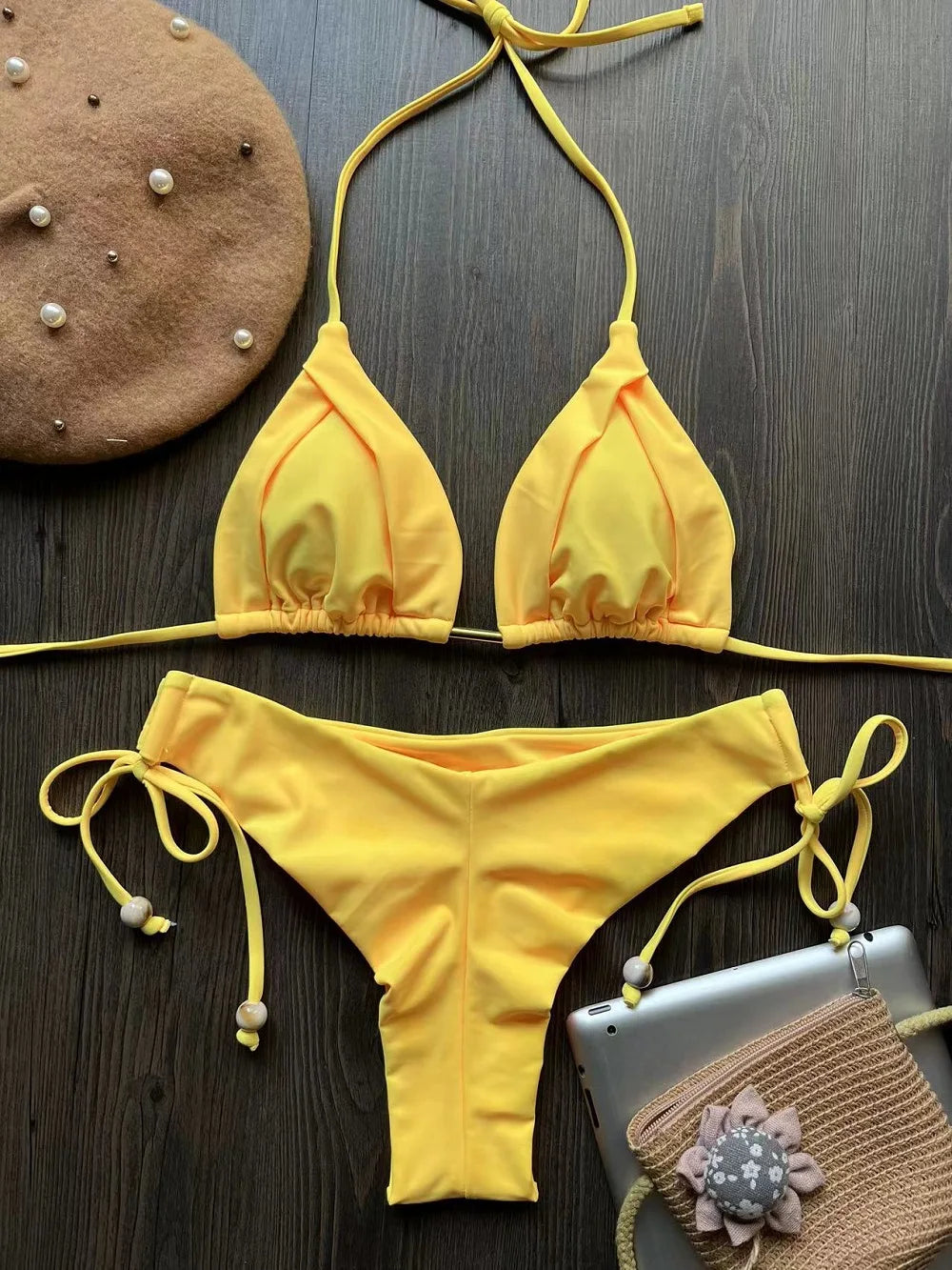 Triangle Bathing Suit - Brazilian Bikinis Halter Swimwear With Metal Chain Beach Bikini Set - ZOOMNSTORE