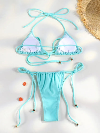 Triangle Bikini Set - Sexy Mini Micro Thong Swimwear With Wire Free Support - ZOOMNSTORE