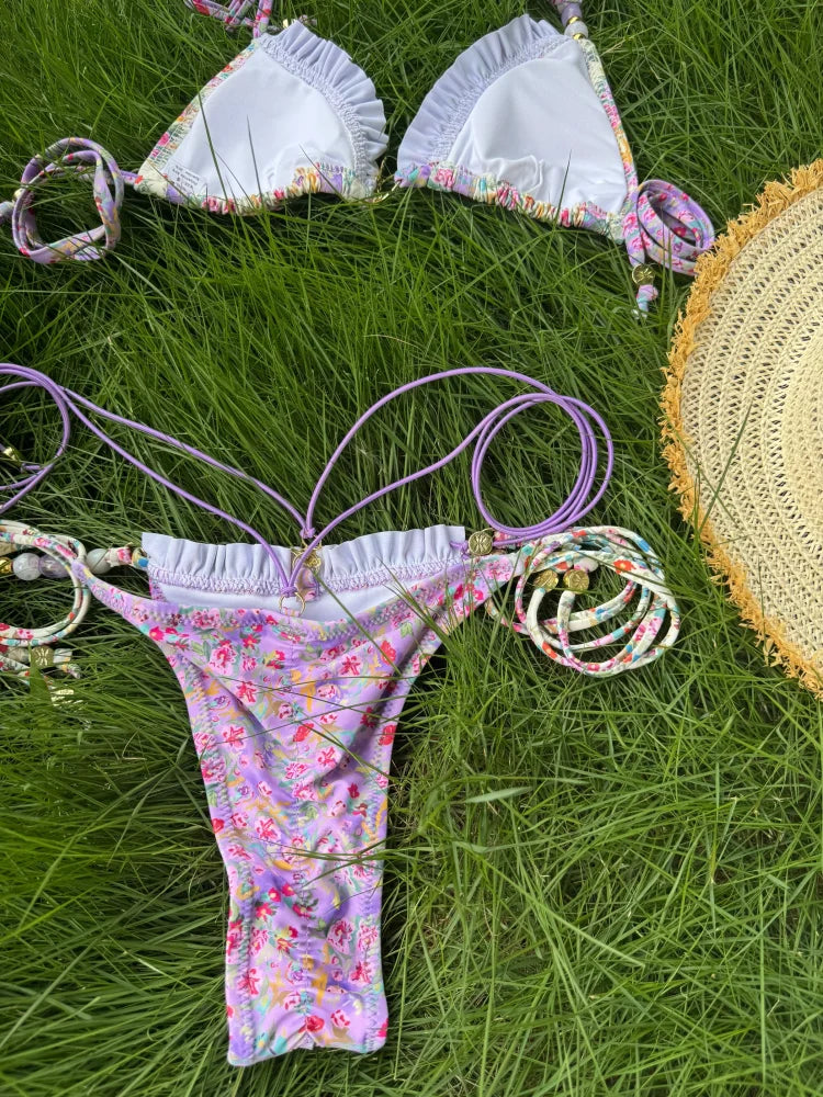 Triangle Bikini Set - Sexy Mini Micro Thong Swimwear With Wire Free Support - ZOOMNSTORE