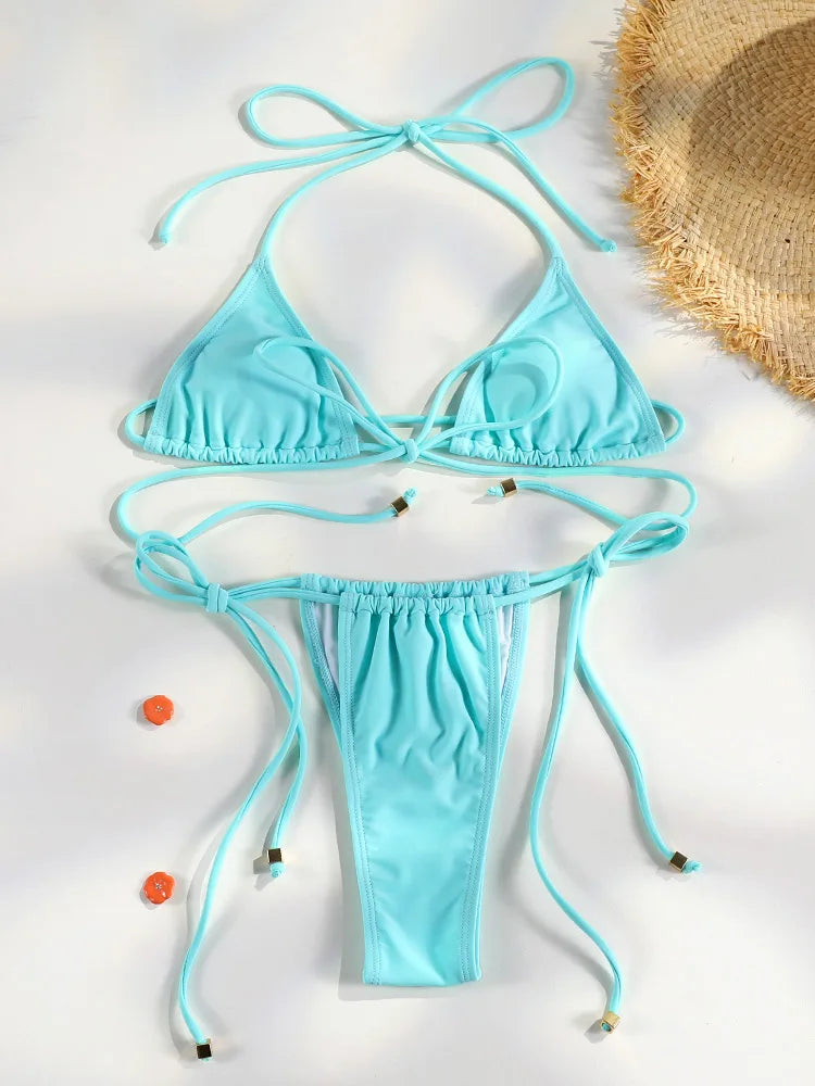 Triangle Bikini Set - Sexy Mini Micro Thong Swimwear With Wire Free Support - ZOOMNSTORE