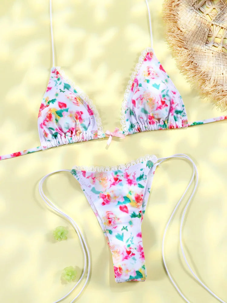 Triangle Bikini Set - Sexy Mini Micro Thong Swimwear With Wire Free Support - ZOOMNSTORE