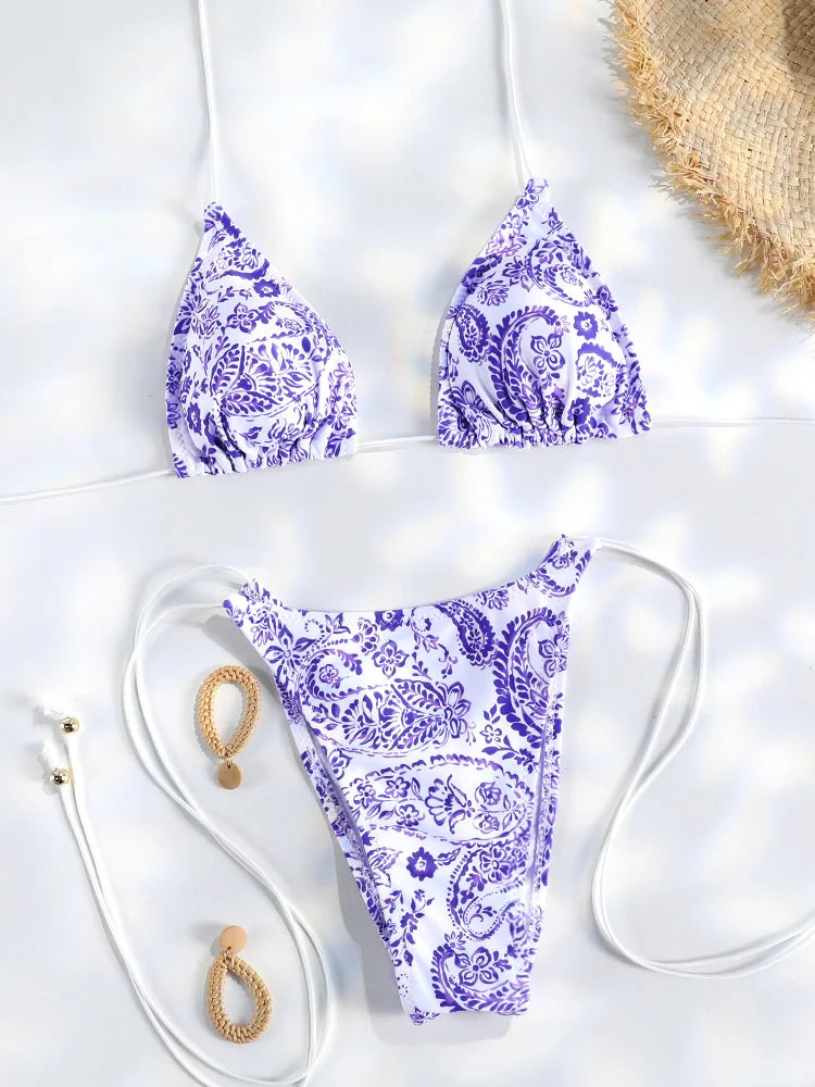 Triangle Bikini Set - Sexy Mini Micro Thong Swimwear With Wire Free Support - ZOOMNSTORE