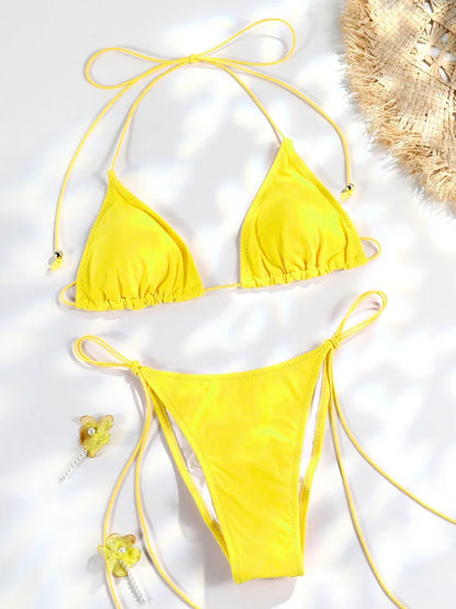 Triangle Bikini Set - Sexy Mini Micro Thong Swimwear With Wire Free Support - ZOOMNSTORE