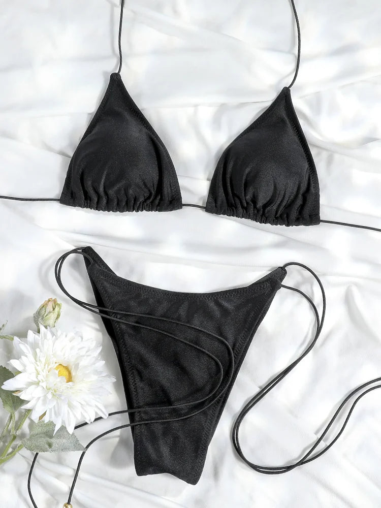 Triangle Bikini Set - Sexy Mini Micro Thong Swimwear With Wire Free Support - ZOOMNSTORE