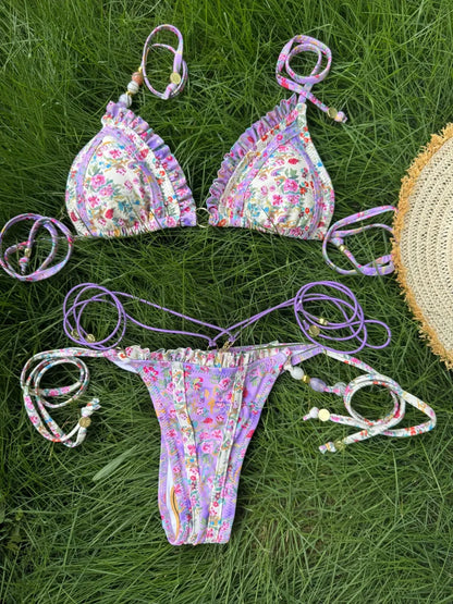 Triangle Bikini Set - Sexy Mini Micro Thong Swimwear With Wire Free Support - ZOOMNSTORE