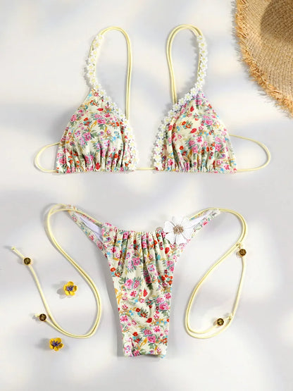 Triangle Bikini Set - Sexy Mini Micro Thong Swimwear With Wire Free Support - ZOOMNSTORE
