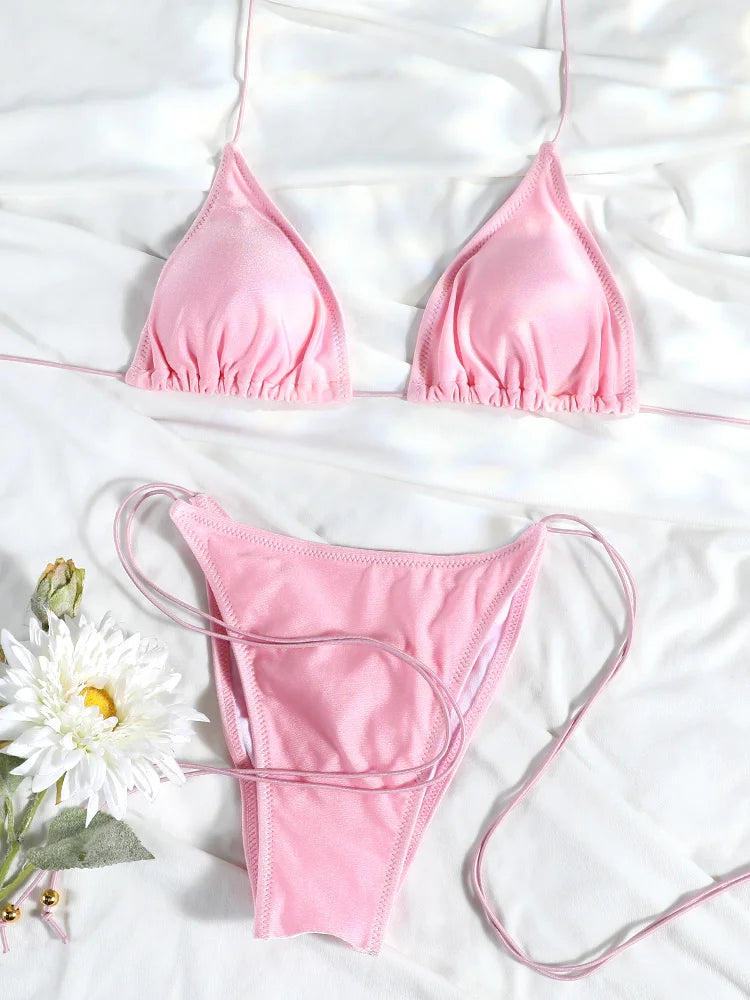 Triangle Bikini Set - Sexy Mini Micro Thong Swimwear With Wire Free Support - ZOOMNSTORE