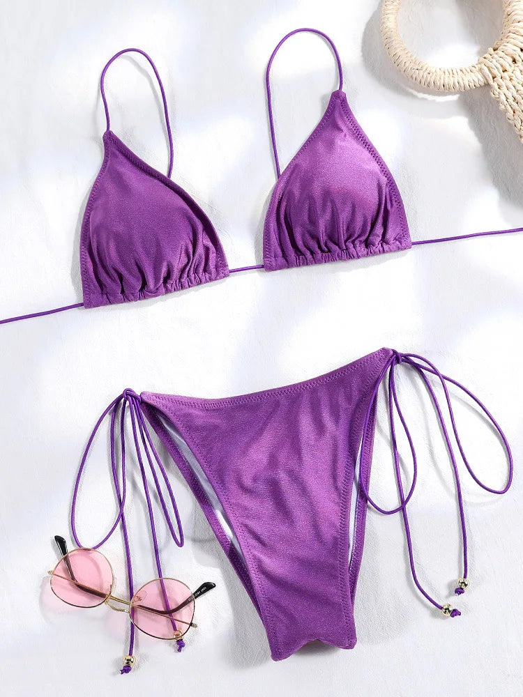Triangle Bikini Set - Sexy Mini Micro Thong Swimwear With Wire Free Support - ZOOMNSTORE
