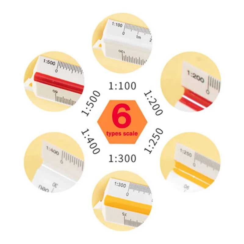 30cm Triangular Scale Ruler 1:20-1:500 Metal Plastic Straight Ruler Metric Architect Engineer Accurate Drafting Measure Tool - ZOOMNSTORE