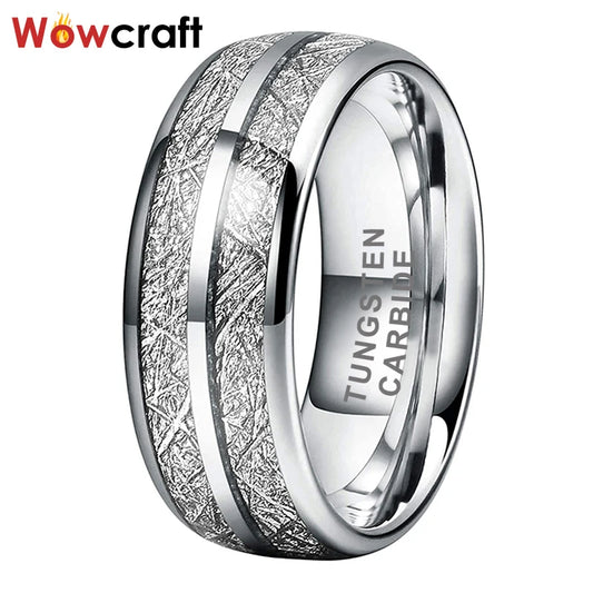 Tungsten Carbide Wedding Band - Domed Meteorite Inlay Comfort Fit Ring - ZOOMNSTORE