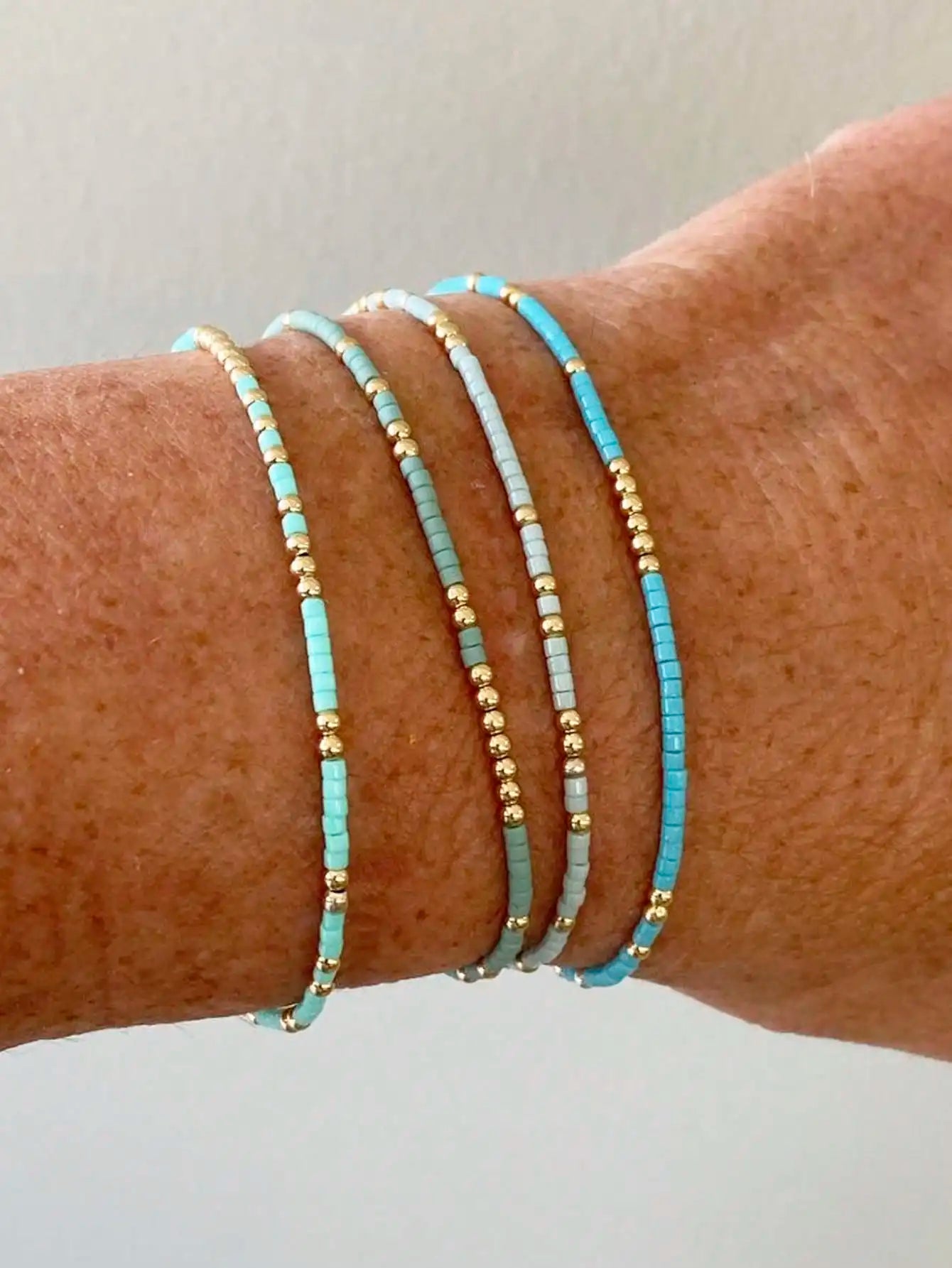 Turquoise Seed Bead Stretch Bracelet Set - Handmade Bohemian Jewelry for Girls - ZOOMNSTORE