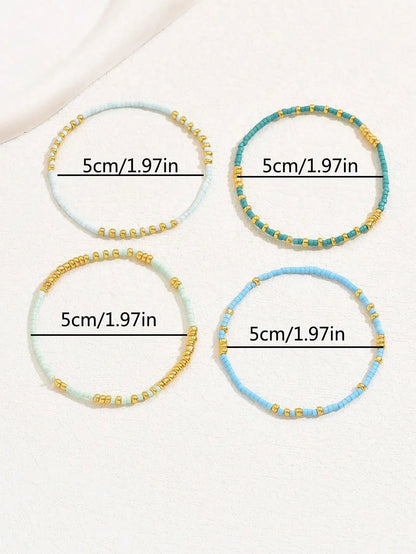 Turquoise Seed Bead Stretch Bracelet Set - Handmade Bohemian Jewelry for Girls - ZOOMNSTORE