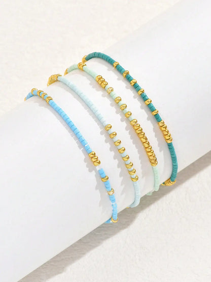 Turquoise Seed Bead Stretch Bracelet Set - Handmade Bohemian Jewelry for Girls - ZOOMNSTORE
