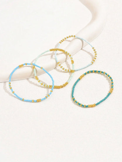 Turquoise Seed Bead Stretch Bracelet Set - Handmade Bohemian Jewelry for Girls - ZOOMNSTORE
