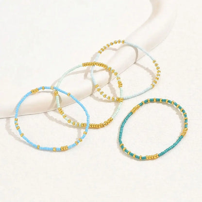 Turquoise Seed Bead Stretch Bracelet Set - Handmade Bohemian Jewelry for Girls - ZOOMNSTORE