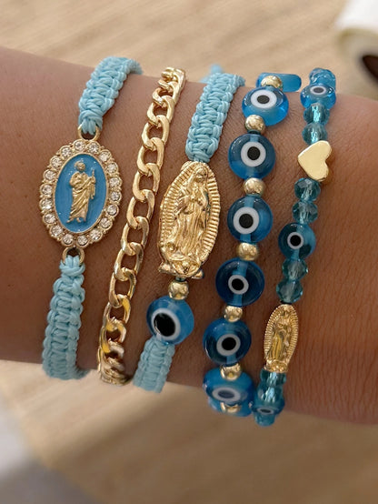 Turquoise Seed Bead Stretch Bracelet Set - Handmade Bohemian Jewelry for Girls - ZOOMNSTORE