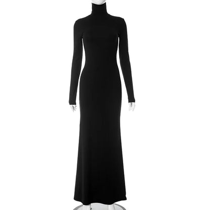 Elegant Long Sleeve Maxi Dress - Casual Bodycon Turtleneck Outfit for Women - ZOOMNSTORE