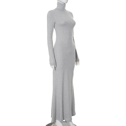 Elegant Long Sleeve Maxi Dress - Casual Bodycon Turtleneck Outfit for Women - ZOOMNSTORE