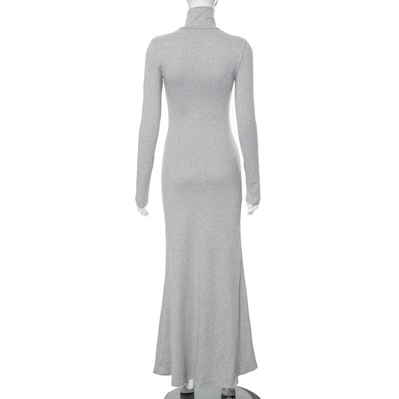 Elegant Long Sleeve Maxi Dress - Casual Bodycon Turtleneck Outfit for Women - ZOOMNSTORE