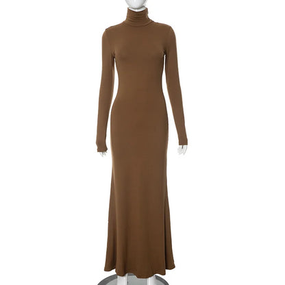Elegant Long Sleeve Maxi Dress - Casual Bodycon Turtleneck Outfit for Women - ZOOMNSTORE