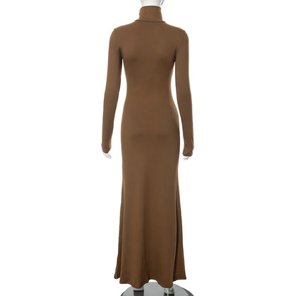 Elegant Long Sleeve Maxi Dress - Casual Bodycon Turtleneck Outfit for Women - ZOOMNSTORE