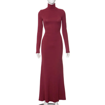 Elegant Long Sleeve Maxi Dress - Casual Bodycon Turtleneck Outfit for Women - ZOOMNSTORE