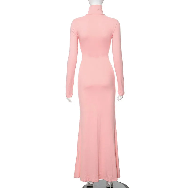 Elegant Long Sleeve Maxi Dress - Casual Bodycon Turtleneck Outfit for Women - ZOOMNSTORE
