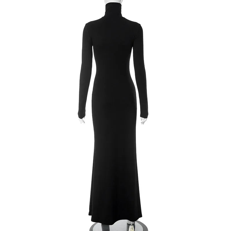 Elegant Long Sleeve Maxi Dress - Casual Bodycon Turtleneck Outfit for Women - ZOOMNSTORE