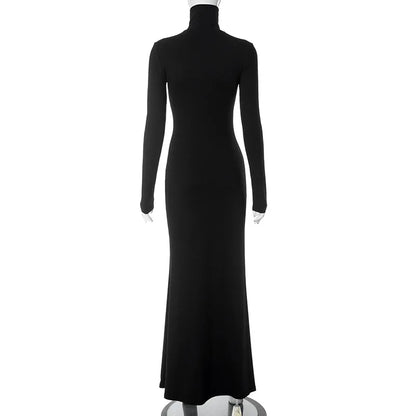 Elegant Long Sleeve Maxi Dress - Casual Bodycon Turtleneck Outfit for Women - ZOOMNSTORE