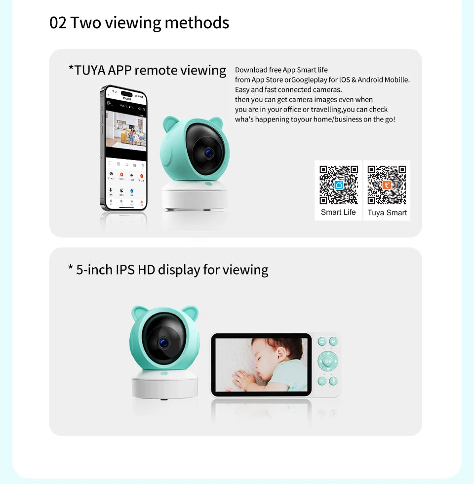 DANMINI 5 "tuya baby monitor 2K high definition WiFi remote mobile APP control up, down, left and right rotation gimbal camera - ZOOMNSTORE