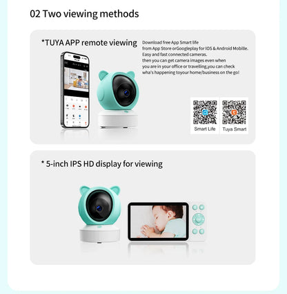 DANMINI 5 "tuya baby monitor 2K high definition WiFi remote mobile APP control up, down, left and right rotation gimbal camera - ZOOMNSTORE