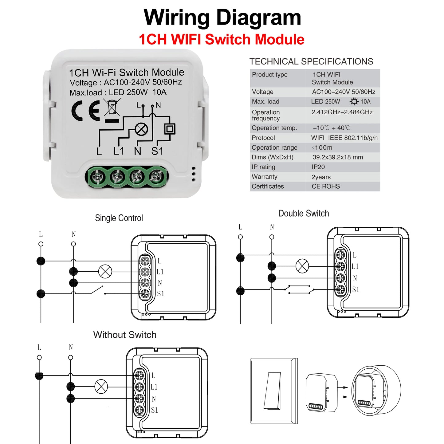 Tuya WiFi Smart Light Switch Module - 2-Way Control App Remote Alexa  Google Home Compatible - ZOOMNSTORE
