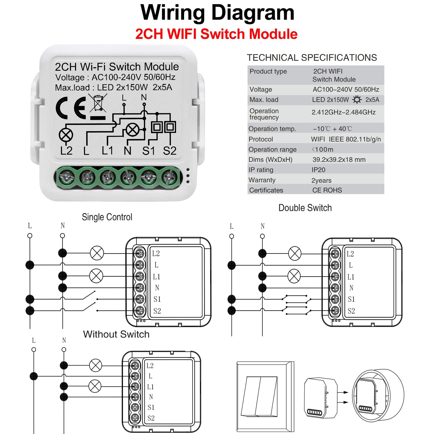 Tuya WiFi Smart Light Switch Module - 2-Way Control App Remote Alexa  Google Home Compatible - ZOOMNSTORE