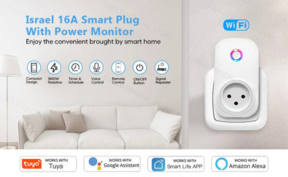 Tuya WiFi Smart Plug - 16A Israel Power Socket With Energy Monitor & Timer - ZOOMNSTORE