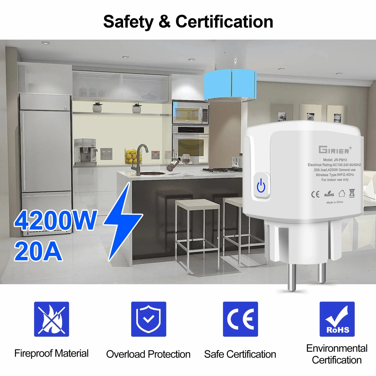 Tuya Wifi Smart Plug - 20A EU Smart Socket Outlet with Power Monitor & Timer - ZOOMNSTORE