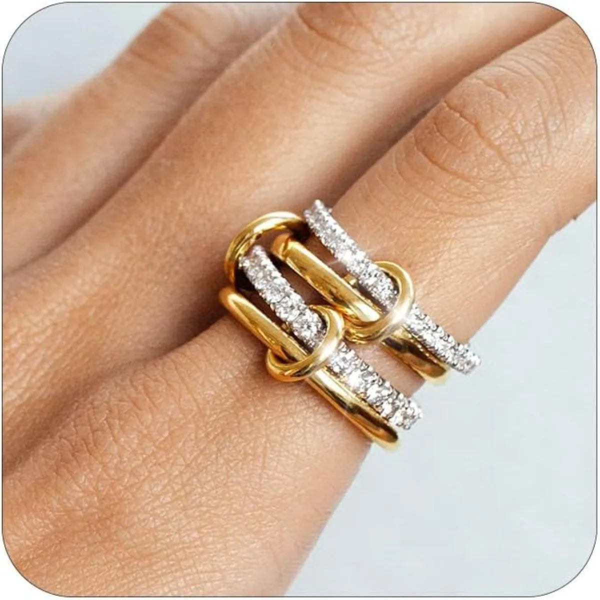 Two-Color Copper Ring – 18K Gold Plated Four-Ring Cocktail Set With Zircon Inlay - ZOOMNSTORE