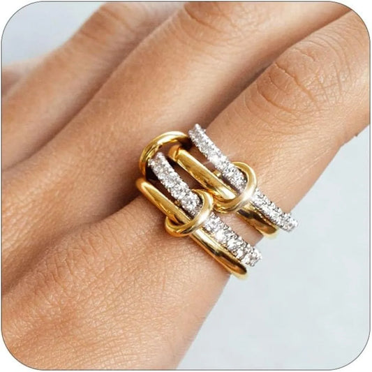 Two-Color Copper Ring – 18K Gold Plated Four-Ring Cocktail Set With Zircon Inlay - ZOOMNSTORE