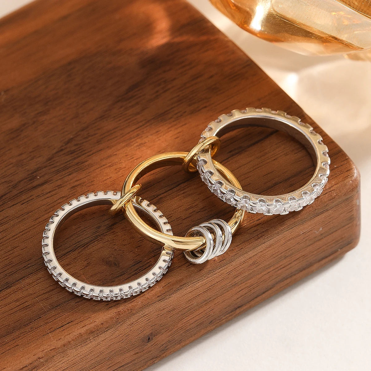 Two-Color Copper Ring – 18K Gold Plated Four-Ring Cocktail Set With Zircon Inlay - ZOOMNSTORE