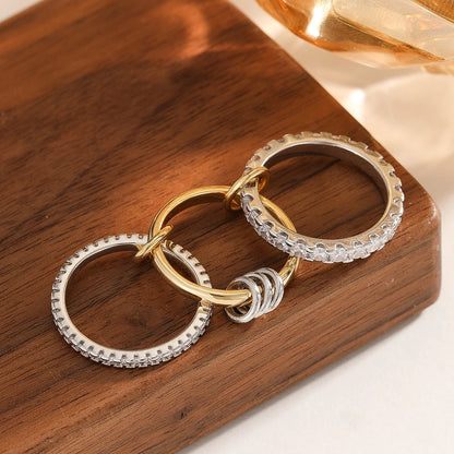 Two-Color Copper Ring – 18K Gold Plated Four-Ring Cocktail Set With Zircon Inlay - ZOOMNSTORE