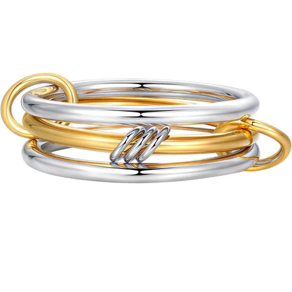 Two-Color Copper Ring – 18K Gold Plated Four-Ring Cocktail Set With Zircon Inlay - ZOOMNSTORE