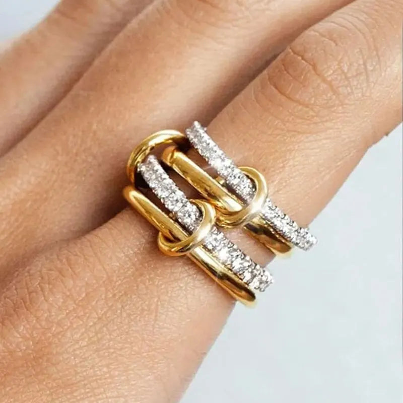 Two-Color Copper Ring – Four-Ring Stacking Set With Geometric Design For Young Women - ZOOMNSTORE