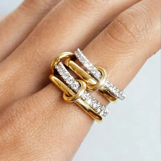 Two-Color Copper Ring – Four-Ring Stacking Set With Geometric Design For Young Women - ZOOMNSTORE